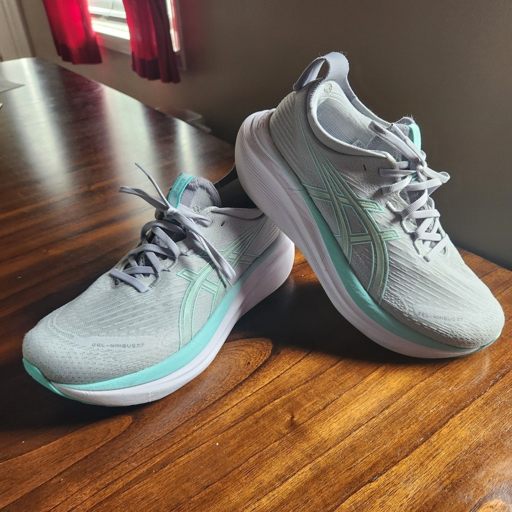 ASICS Gel-Nimbus 27 Womens Size 9 Piedmont Grey Illuminate Mint Running Shoes - Picture 10 of 12